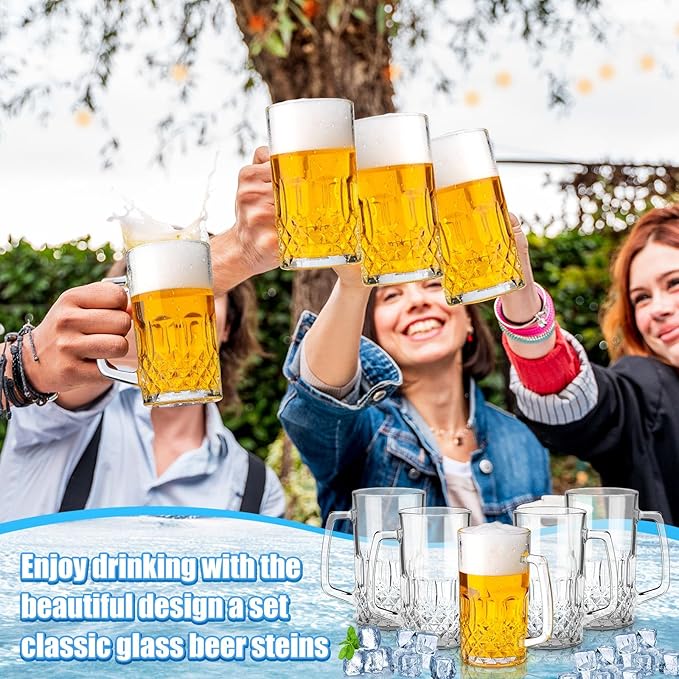 10 Pcs Beer Mugs with Handles 18 Ounce Clear Glass Beer Mugs Steins German Large Heavy Cups for Tea, Coffee, Root Floats, Dishwasher and Refrigerator Safe, Durable