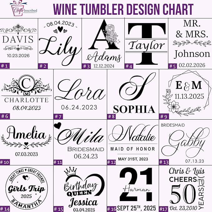 Gifts Inscribed Personalized Wine Tumbler with Lid – Black Custom Engraved Stainless Steel Insulated Mug for Hot & Cold Drinks – Customized Bridesmaid, Wedding, or Birthday Gift