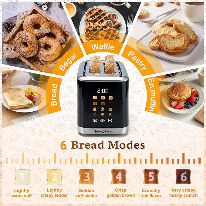 2 Slice Toaster Stainless Steel with LED Display, Extra Wide Slots, 6 Shade Settings, Defrost/Reheat/Cancel, Removable Crumb Tray – Compact Toaster for Bagels & Waffles, christmas gift