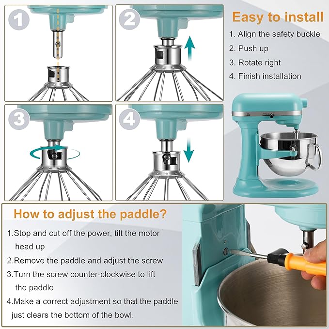 KN256WW Stainless Steel Whisk Attachment for KitchenAid 6 Quart Bowl Lift Stand Mixer 6-Wire Whip Attachment for Kitchenaid Accessories