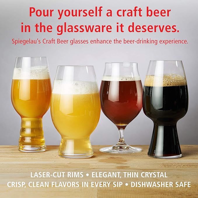 Spiegelau Craft Beer IPA Glass, European-Made Crystal Drinking Glasses Perfect for Wedding, Birthday, Holiday, Dinner, Game Night, Home Bar Accessories, Glassware Sets, Barware, 19.1 oz, Set of 2