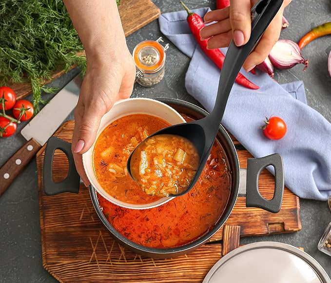Zulay Kitchen Soup Ladle – Ergonomic, Heat-Resistant & Versatile for Serving Soup, Chili, Gravy & More - Black