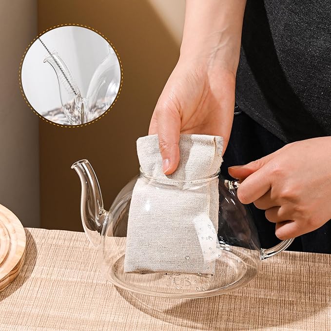 Glass Teapot, 1300ml/44 oz Stovetop Safe Glass Teapot with Removable Stainless Infuser for Loose Leaf Tea, Hot/Iced Water, Juice Beverage