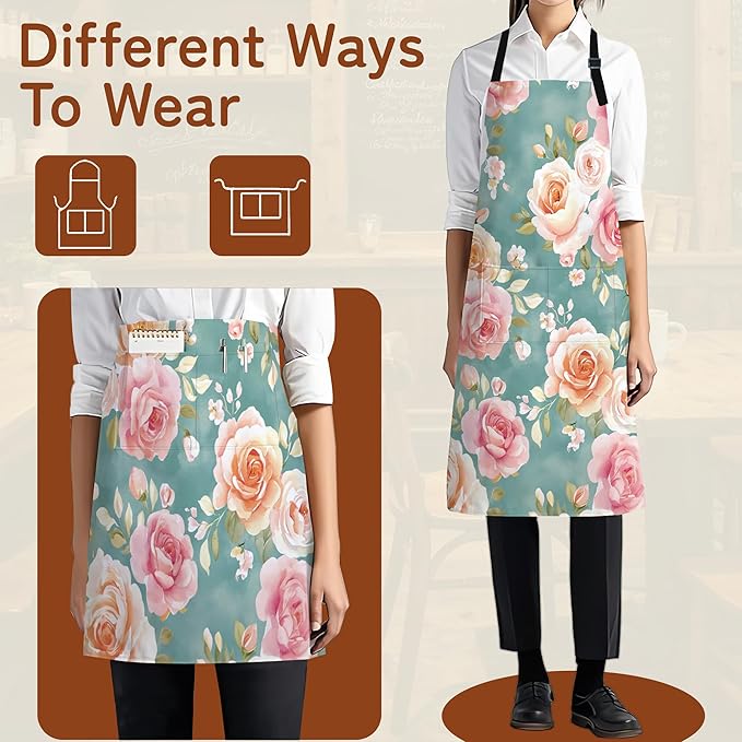 Adjustable Kitchen Apron with Pockets for Women and Men,Soft Chef Apron for Cooking, BBQ, and Grill