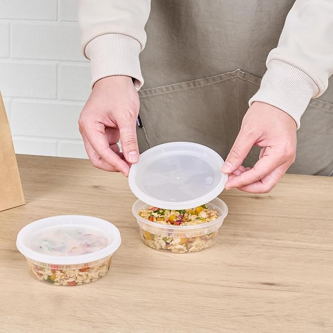 Restaurantware-Asporto 8 Ounce Deli Containers With Lids, 100 Microwavable Round Soup Containers - Clear Plastic Lids Included, Do Not Contain BPA, Clear Plastic Soup Containers, Disposable