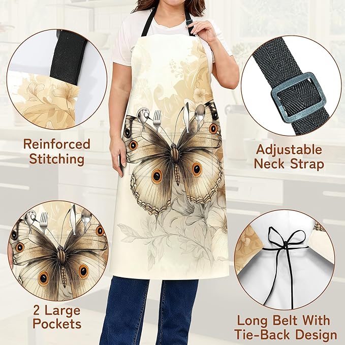 Cooking Apron for Women and Men,Adjustable Chef Bib Apron with 2 Pockets, Water and Oil Resistant for Kitchen Use