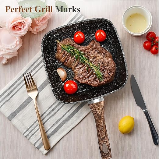 Grill Pan, Skillet Set 3 Piece, Frying Pan Non Stick with Stay Cool Handle & PFOA Free,Compatible with all Stovetops, Black (9.5"10" 11")