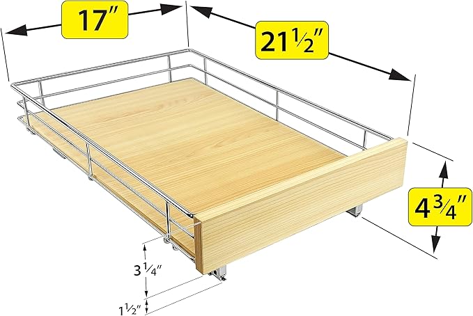 LYNK PROFESSIONAL® SELECT™ Pull Out Cabinet Organizer, 17" x 21" Slide Out Drawers for Kitchen Cabinets - Sliding Pull-Out Pantry Shelves – Home Shelf Organizers - Lifetime Ltd. Warranty, Wood Chrome