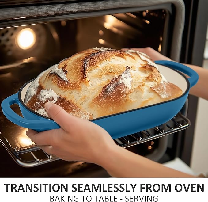 Premium Enameled Cast Iron Dutch Oven for Bread Baking | Non-Stick 5QT Oval Bread Oven with Lid | Perfect for Sourdough, Loaf, and Artisan Baking (Oval Blue, 5 QT)