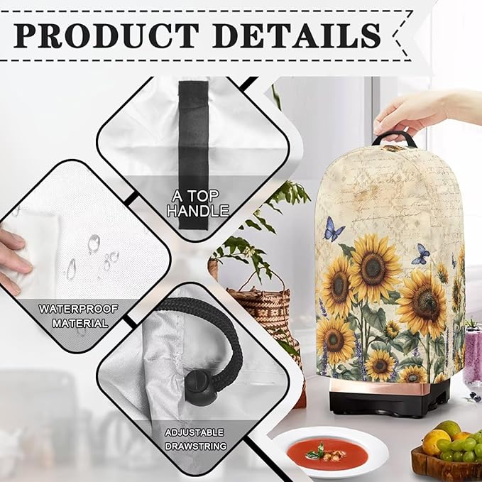 Reindeer Flowers Blender Cover Dust Cover Appliance Dust Cover for Small Food Processor Coffee Maker Juice Maker, Easy Clean