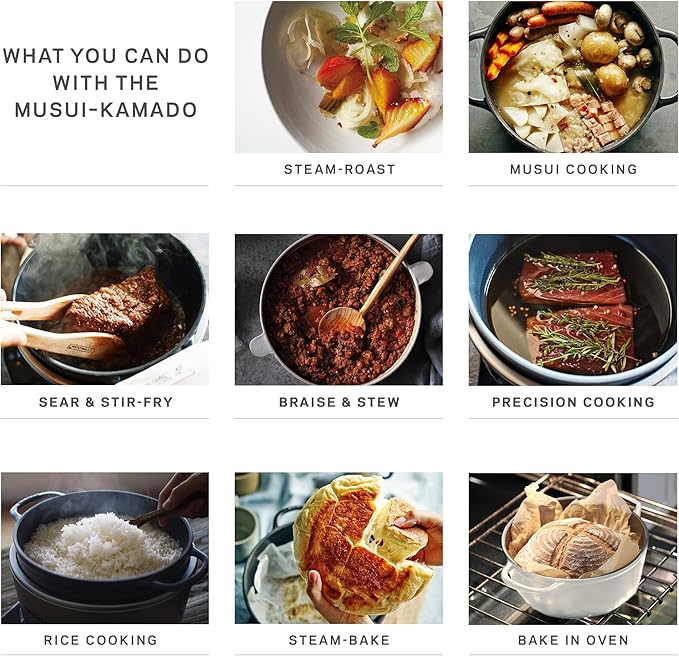 Vermicular Musui–Kamado (RICEPOT) | Cast Iron Induction Cooker | Precision Multicooker | Japanese Rice Cooker | Slow Cooker | Non-Toxic Enameled Cast Iron Pot | Matte Black & Silver | US Model (120V)