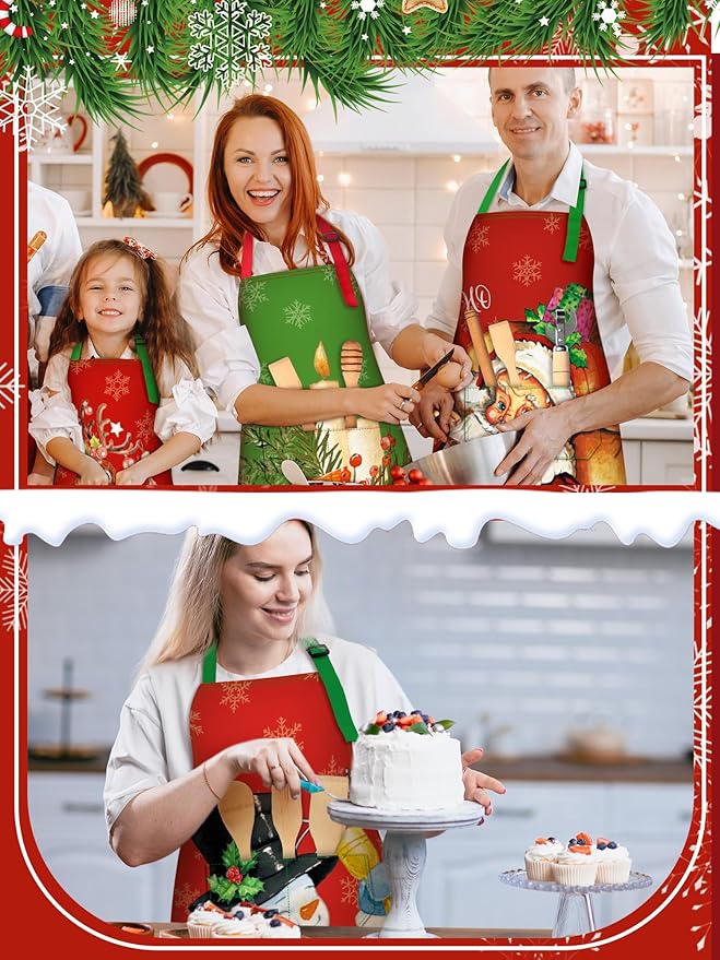 6 Pcs Christmas Aprons for Women Xmas Tree Aprons with Pockets Vintage Adjustable Baking Supplies for Adults