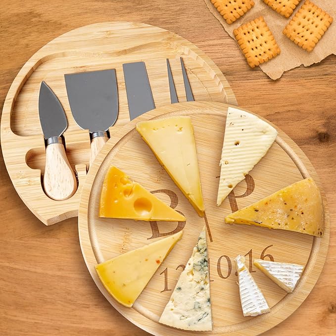 Custom engraved luxury charcuterie board & knife set/4pcs, personalized cheese chopping serving tray for fruits, food, dessert, bread for table decoration, personalized gift for dinner host (Initials)