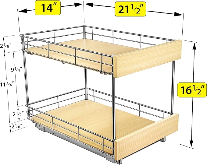 LYNK PROFESSIONAL® SELECT™ Pull Out Cabinet Organizer - 14" x 21" - Slide Out Drawer for Kitchen Cabinets - Sliding Pantry Shelves - Roll Out Shelf for Pots, Pans, Lifetime Ltd Warranty - 2 Tier