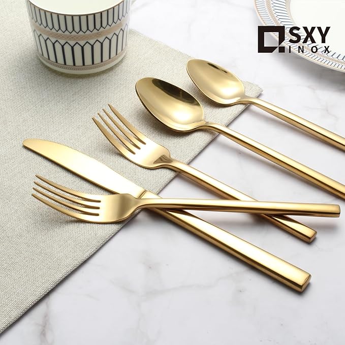 Silverware Set for 4,20 Pieces Forged Stainless Steel Flatware Set Cutlery Set,Heavy Duty and Modern Desgin,Fancy Tableware Cutlery Set for Home,Restaurant,Mirror Polished,Dishwasher Safe