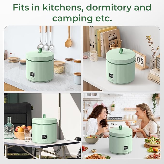 TOKIT Rice Cooker Small 3 Cup Uncooked /6 Cup Cooked, Modern Multifunctional Mini Rice Cooker with 24-H Timer & Warmer for 1-3 People Ceramic Coated Non-Stick Pot 8 Cook Functions, Avocado Green