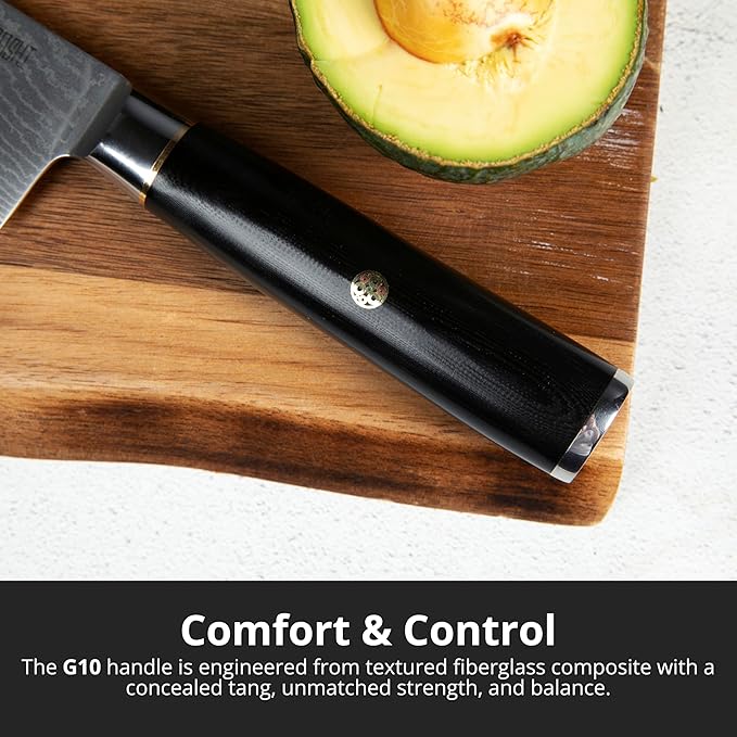 Yatoshi Knives Magnetic Kitchen Knife Block Set - Japanese 67 Layer High-Grade VG-10 Steel Knives, Sharp, G10 Handle Professional Kitchen Knife Set - Black Damascus (6 pieces)