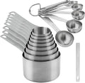 Measuring Cups and Spoons Set 20 for Dry & Liquid, Metric & US 18/8 Stainless Steel Measuring Cups and Spoons Set with Leveler for Baking & Kitchen, 8 Measure Cup and 9 Spoon & Leveler