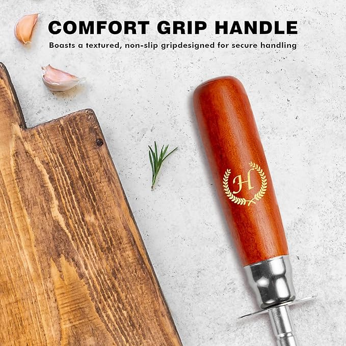 Knife Sharpener Rod, Kitchen Knives Sharpener Carbon Steel Professional Knife Sharpening Steel, Honing Rod with Hanging Holes (13 inches), H