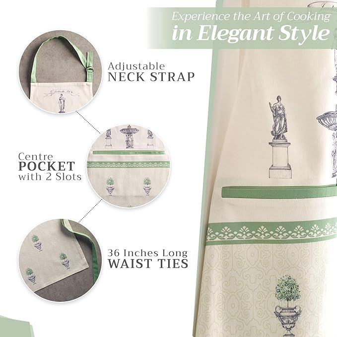 Maison d' Hermine 100% Cotton Apron for women with Pocket Kitchen Chef Apron for Men Cooking Gardening Server Waitress