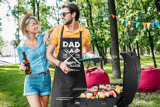 100% Cotton, Black Funny Aprons for Men, Dad, Husband - Birthday, Father’s Day Grilling Gifts for Papa, Husband.