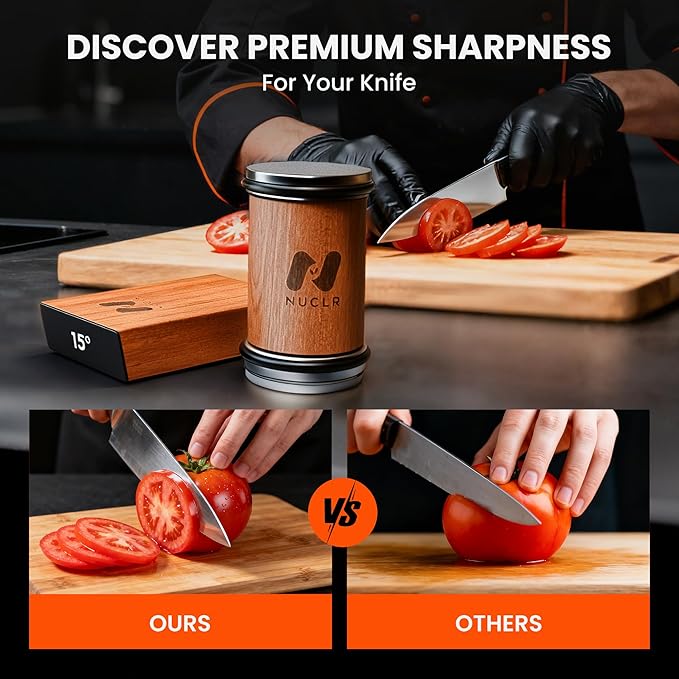 NUCLR Rolling Knife Sharpener Kit Knife Sharpening with Diamonds and Ceramic for Steel of Any Hardness Easy Kitchen knife Sharpener with Magnetic Holder with 15 & 20 Degrees