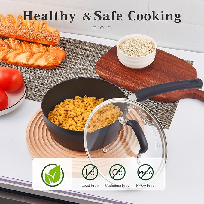 Nonstick Small Sauce Pan with Lid, 1.25 Quart and 1.75 Quart Sauce pan with Pour Spouts, Multipurpose Handy Little Saucepan with Stay Cool Handle, Small Pots for Cooking, Soups, Noodles, Milk