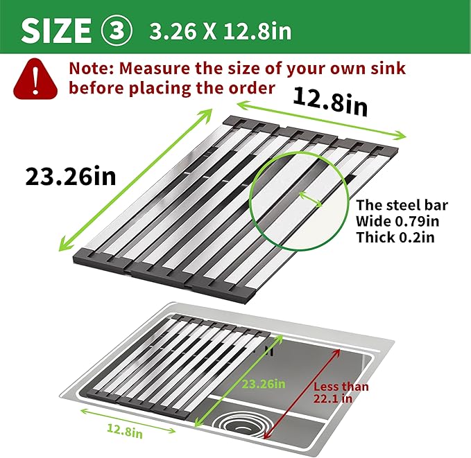 Kitchen Sink Drying Rrack， Stainless Steel Bowl Holder ，Foldable and Non-Slip Suitable for Kitchen Countertops Multipurpose Sink Drying Rack (23.26×12.8IN)