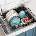 JASIWAY Dish Drying Rack in Sink, Over The Sink Colander Strainer Basket, Stainless Steel Strainer Basket with Expandable Rubber Grip Handles for Vegetables, Fruits, Home Kitchen Essentials, Black