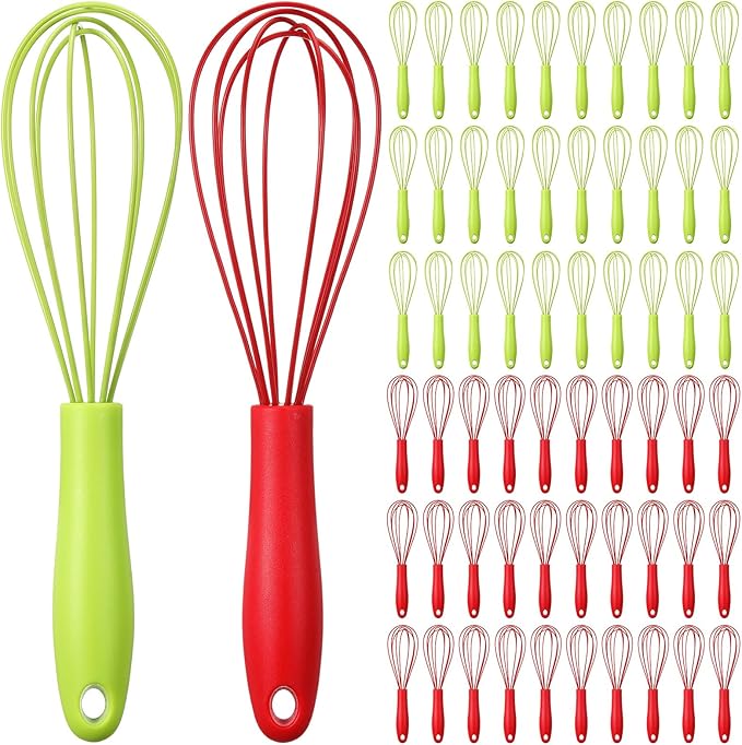 LemonRoad 60 Sets 10 Inch Christmas Whisks Gifts DIY Fillable Christmas Tree Ornaments Red Green Silicone Whisks for Cooking Heat Resistant Egg Beaters Candy Chocolate Holder for Xmas Gifts Favors