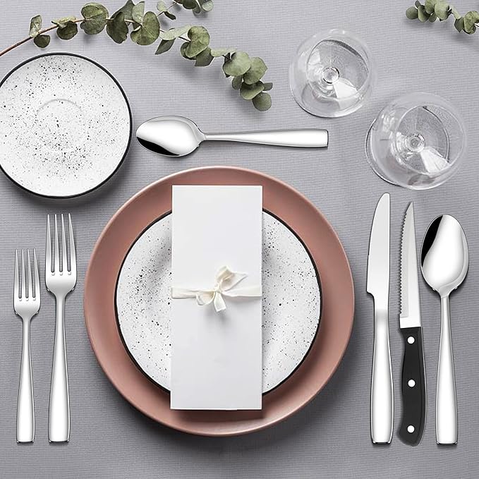 LIANYU 72-Piece Silverware Set of 12 with Steak Knives and Drawer Organizer, 18/10 Stainless Steel Anti Rust Flatware Cutlery Sets, Service Eating Utensils for Home Wedding, Mirror Polished