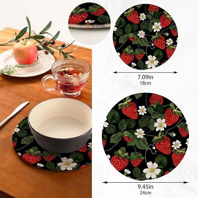 Strawberries Flowers Kitchen Trivets Pot Holders Set of 2, Trivets for Hot Pots Dishes Woven Trivet Coaster Pad Mat for Counter