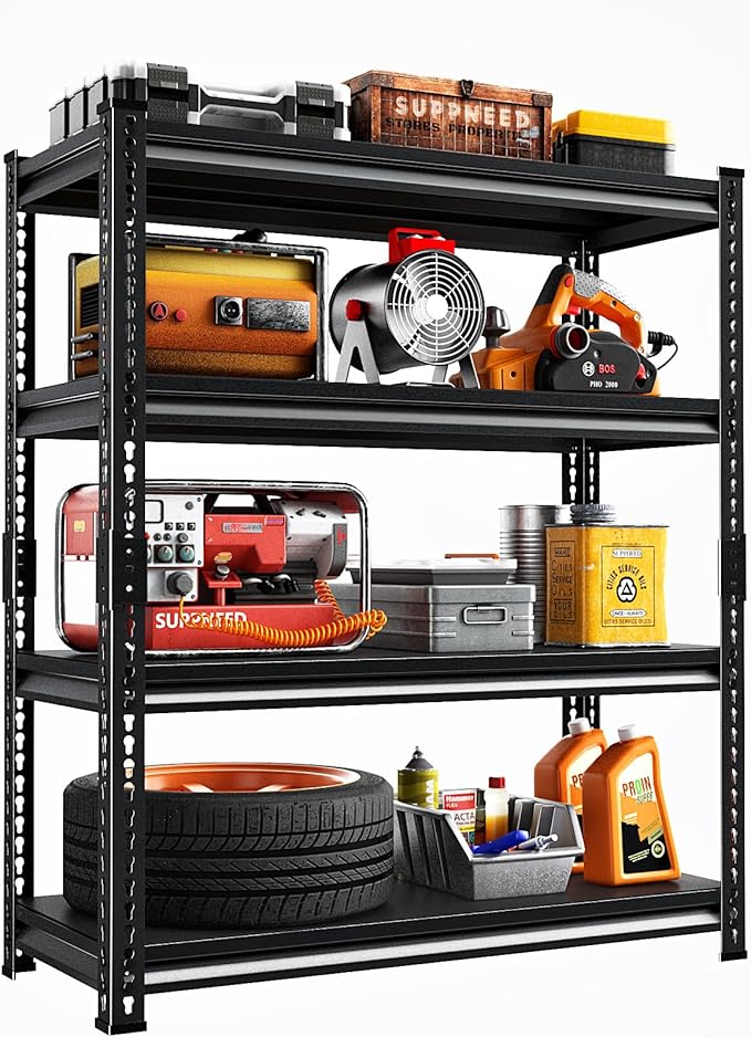 48''W Utility Garage Shelves: 2,000Lbs Heavy Duty Steel Metal Adjustable Shelving Storage Industrial Rack Units 4 Tier Black 48" W x 16" D x 66" H