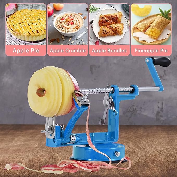 Apple Peeler, Slicer Corer Potato Peelers 3 In 1, Stainless Steel Heavy Duty with Suction Cup Base (Blue)