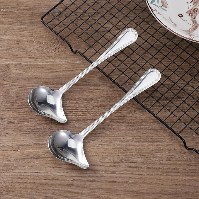 2 Pcs Small Ladle with Pour Spout 7.8'' Stainless Steel Gravy Ladle Sauce Soup Spoon 1 Ounce Small Drizzle Ladles for Cooking Serving Canning