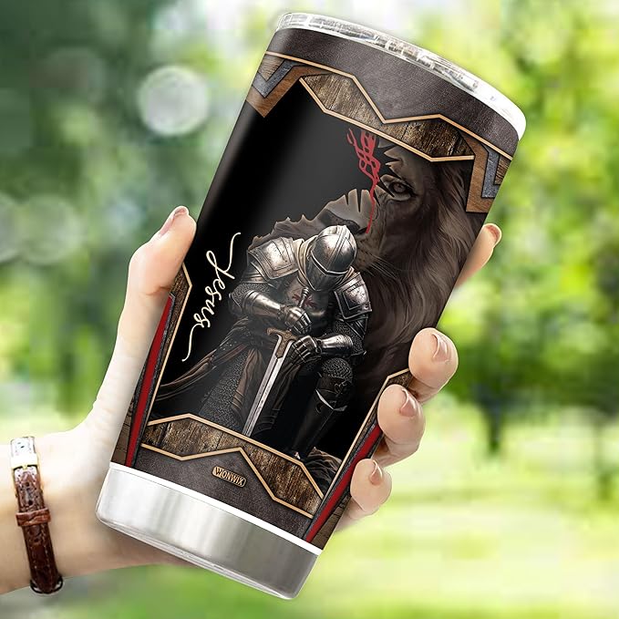 A Child of God Man of Faith Warrior of Chirst Jesus Tumbler 20oz Stainless Steel Cups with Lid Travel Mug Coffee Cup Christian Gifts For Men Dad Husband Grandpa Christmas Birthday Fathers Day