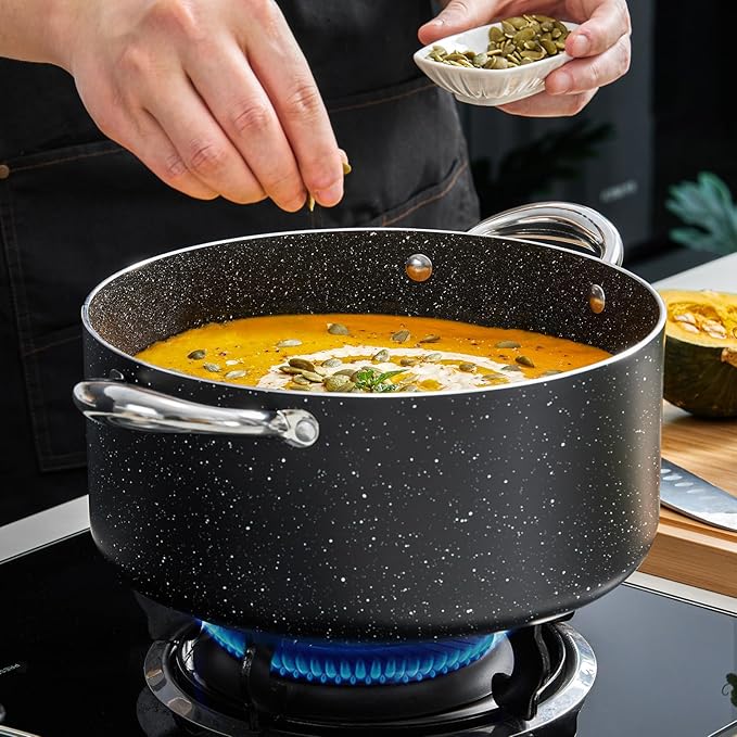 BEZIA Large 10 Quart Nonstick Stock Pot with Lid, Induction Cooking Pot Soup Pot, Non-toxic and Oven Safe, Perfect for Stews, Soups and All Stovetops, PFOA PFAS Free