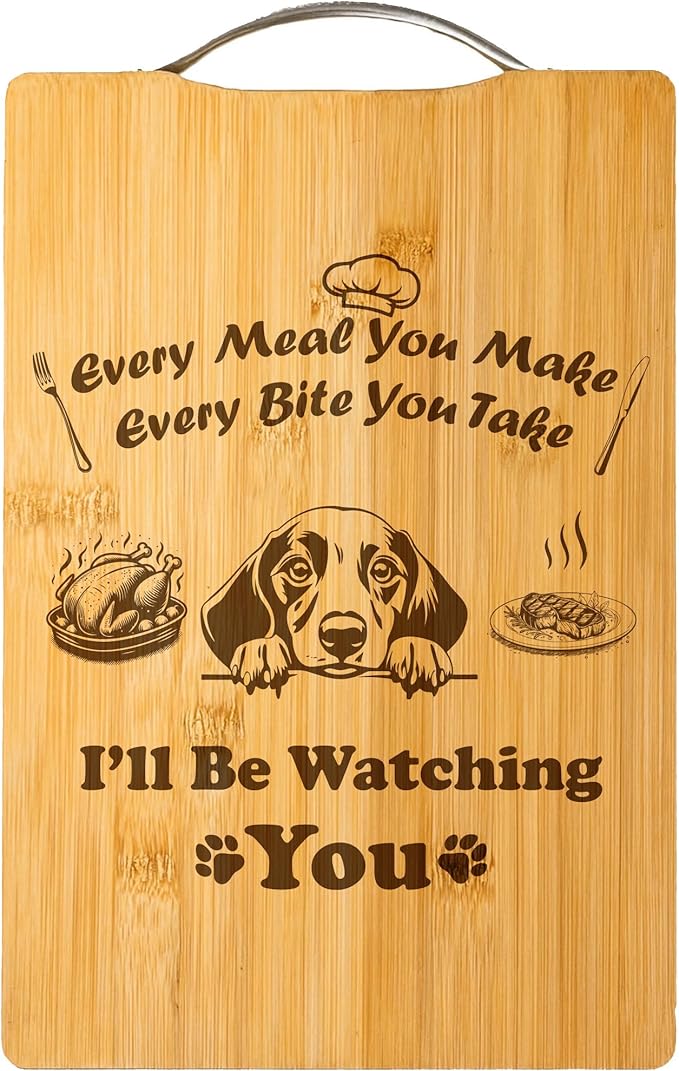 Personalized Engraved Cutting Board, Funny Dog Gift for Dog Lovers, Handmade Kitchen Decor, Gift for Holidays – I’ll Be Watching You (Dachshund)