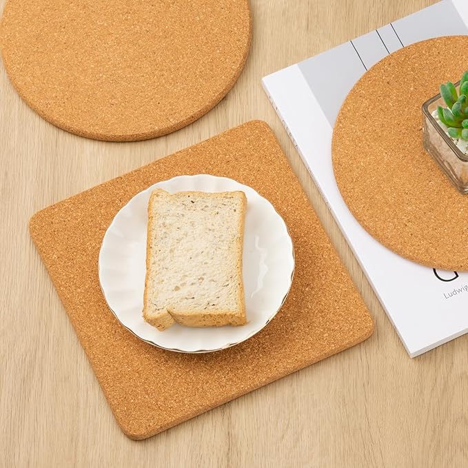 Cork Trivets for Hot Dishes, Pots and Pans, Pot Holders for Kitchen, 8 Inches 6 Pack Hot Pads, Thick Heat Resistant Mats Protect Countertop, Coaster Trivet Home Essentials, Rustic Farmhouse Decor