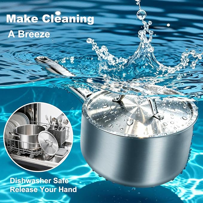 Saucepan Set with Lids,3-Ply Stainless Steel Cookware 1.5QT,3QT and 5QT,Professional Grade Cookware,Induction Compatible