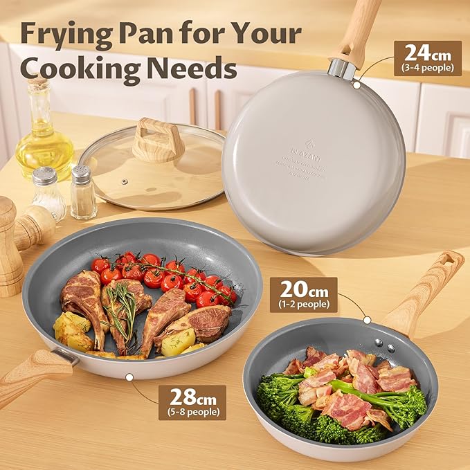 5 Pieces Frying Pans Nonstick with Lid, Ceramic Frying Pan, Molecular-bonded Induction Base, Skillet with Bakelite Handle, Cooking Chef's Pan, PFOA/PFAS/PTFE Free, Induction Compatible