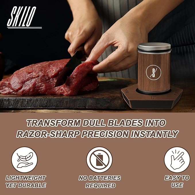 SKILO Rolling Knife Sharpener Made of Black American Walnut - Tumbler Knife Sharpener Knife Sharpening With Diamonds & Ceramic for Steel of Any Hardness With Magnetic Angle