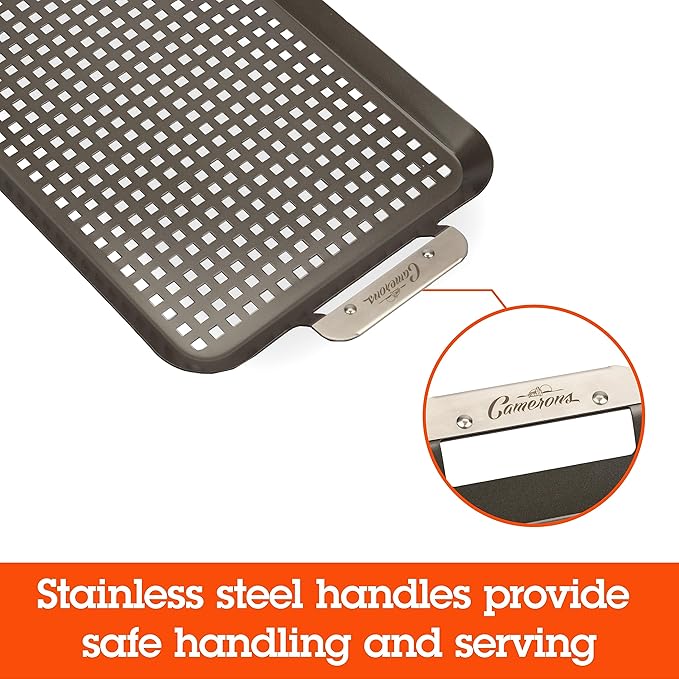 BBQ Grill Topper Grilling Pans (2 Pack)- Non-Stick Barbecue Trays w Stainless Steel Handles- Indoor Outdoor use for Meat, Vegetables & Seafood- Great for Thanksgiving Turkey Dinner & Holiday Xmas Gift