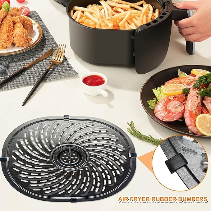 Air Fryer Replacement Tray for PowerXL Vortex 7 QT Air Fryer, Oval Nonstick 10.3''*9.5'' Air Fryer Replacement Parts Accessories Rack Basket Grill Pan Grill Plate Crisper Plate with Rubber Bumpers