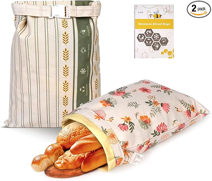 Extra Large Beeswax Bread Bags, Reusable Waxed Bags for Sourdough Homemade Bread, Cotton Linen Beeswax Bag to Keep Fresh, Proofing Bag Freezer-Safe, Easy Clean