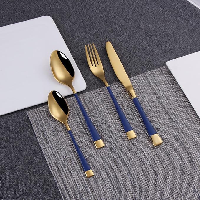 Blue-Gold Silverware ZILNEHZ Flatware Set for 4 Stainless Steel Cutlery Set Elegance Luxury Tableware Set Forks and Spoons Utensil Sets for Home Restaurant Dishwasher Safe