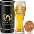 Retirement Beer Glasses Gifts, Personalized Glass Ware Set for Men, Black Gift Package with Drinking Glass, Coaster, and Farewell Card for Retired Man