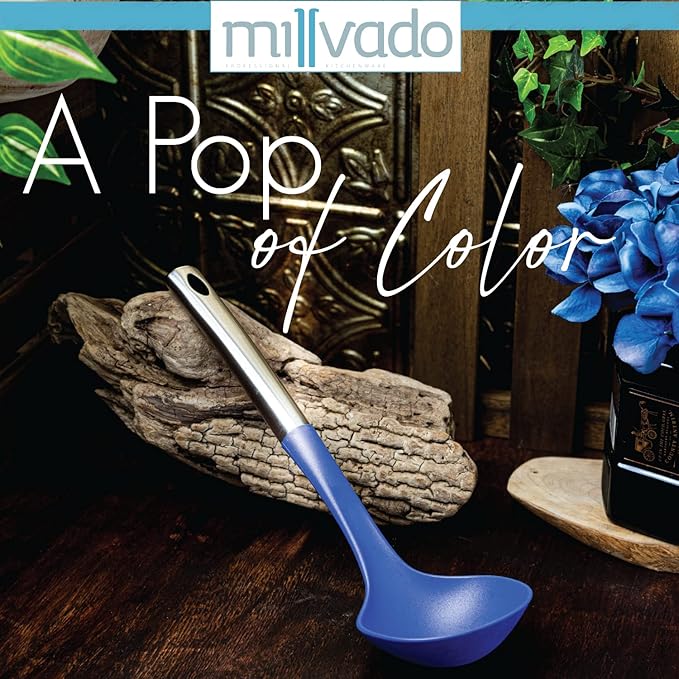 Soup Ladle, Blue Nylon & Stainless Steel, 13 Inch, Modern, Plastic Free, 1 Piece