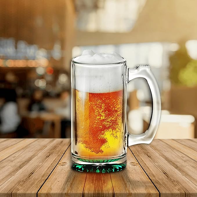 12 Libbey Beer Mugs Set, 12 oz. - Groomsmen Glassware - Green