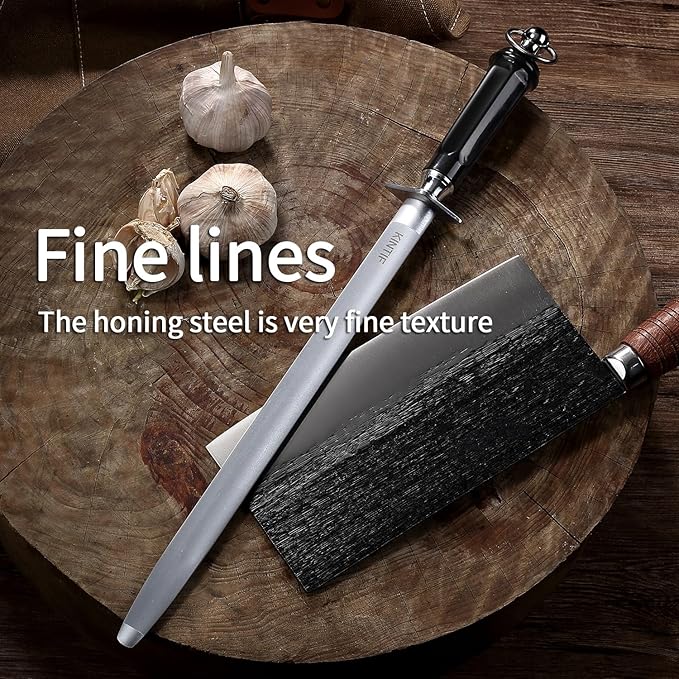 Honing Steel Professional Knife Sharpeners,12 inch Sharpening Steel Honing Rod,High Carbon Sharpening Rod, Fine Lines, High hardness, Wear Resistant, knife sharpening